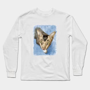 Cute adorable cat portrait watercolor painting Long Sleeve T-Shirt